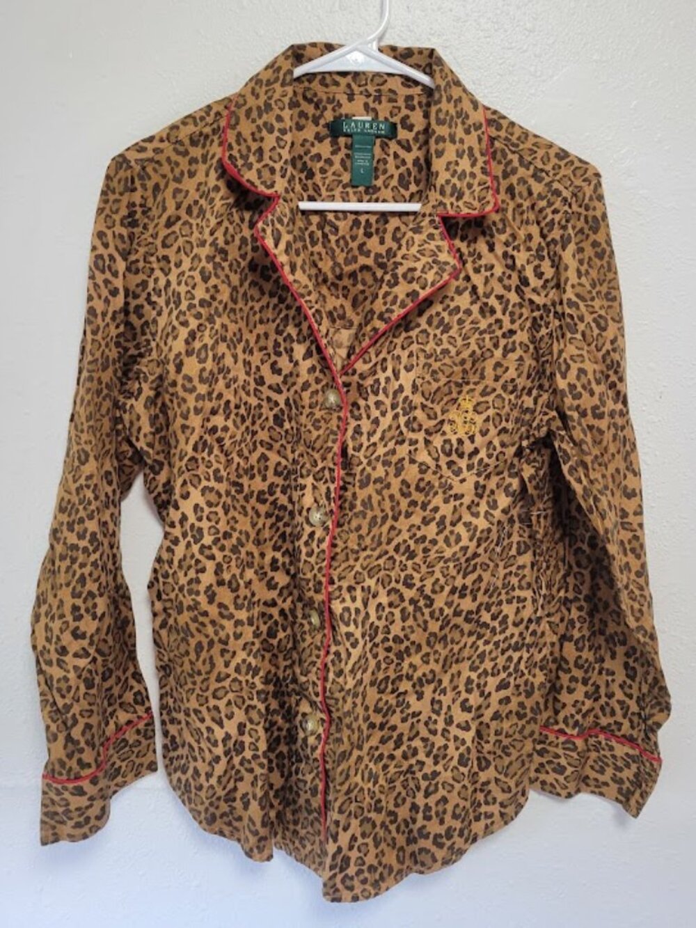 Ralph Lauren Leopard Print Button Front Pajama Top Women's Large